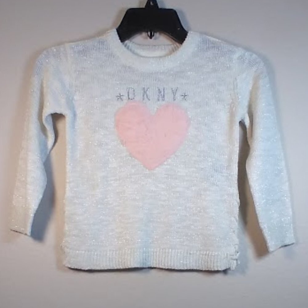 DKNY Girls Pink Heart Signature Sweater Size: 4 - Picture 11 of 15
